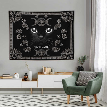 Witchy Black Cat - Personalized Witch Wall Tapestry