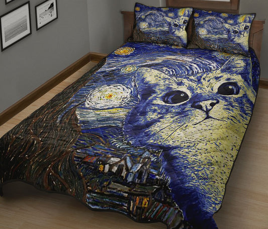 Cat Van Gogh Cat  Quilt Set 0622