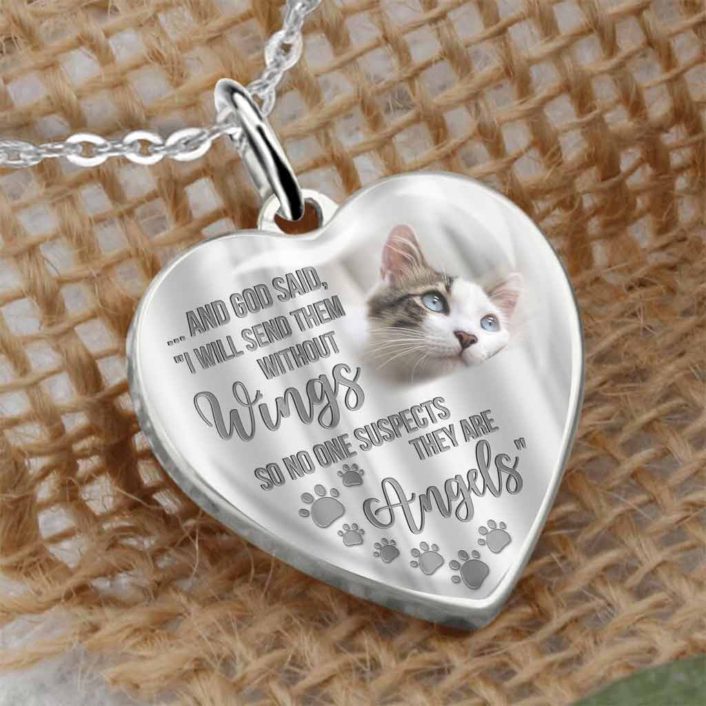 I Will Send Them Without Wings - Personalized Cat Heart Pendant Necklace