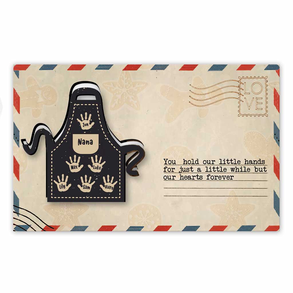 Grandma's Apron With Lovely Handprints - Personalized Christmas Grandma Wooden Card Pop Out Ornament