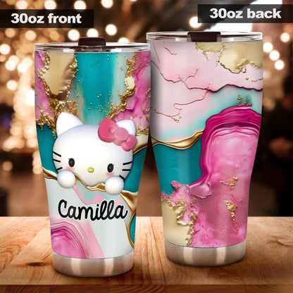 A Touch Of Pink - Personalized White Kitten Tumbler