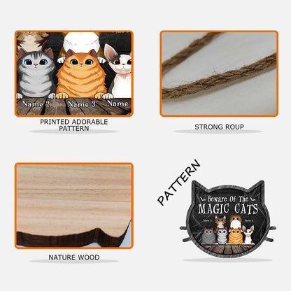 Beware Of The Magic Cats - Personalized Witch Wood Sign