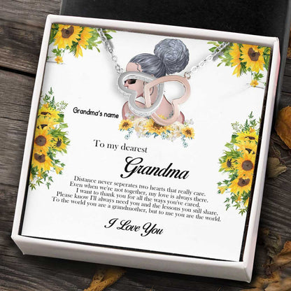 Distance Never Seperates Two Hearts That Really Care - Personalized Mother's Day Grandma Two Hearts Necklace