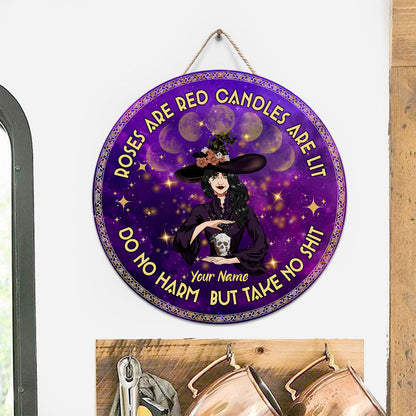 Roses Are Red Candles Are Lit - Personalized Witch Round Wood Sign