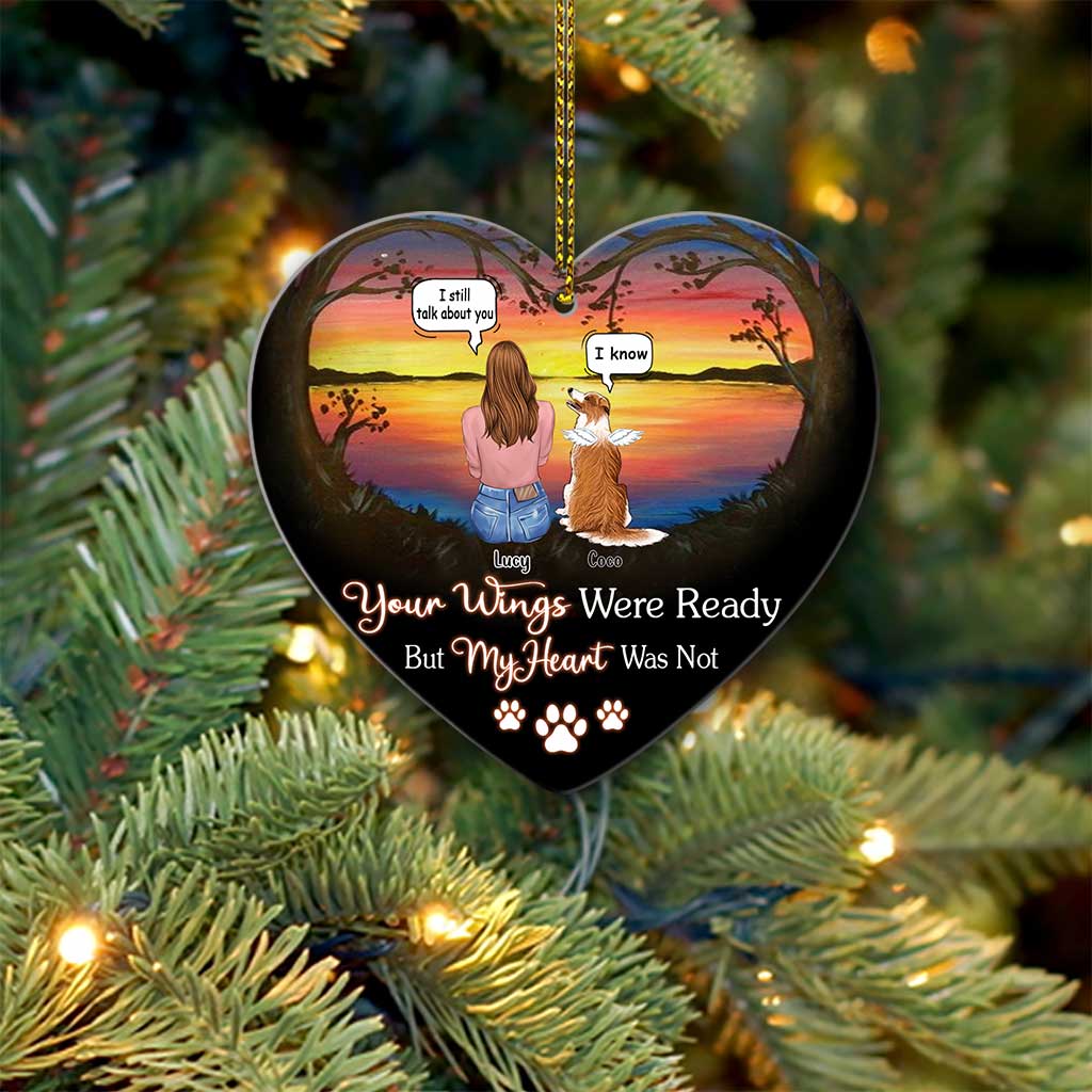 Your Wings Were Ready But My Heart Was Not I Miss You - Personalized Dog Heart Aluminium Ornament (Printed On Both Sides)