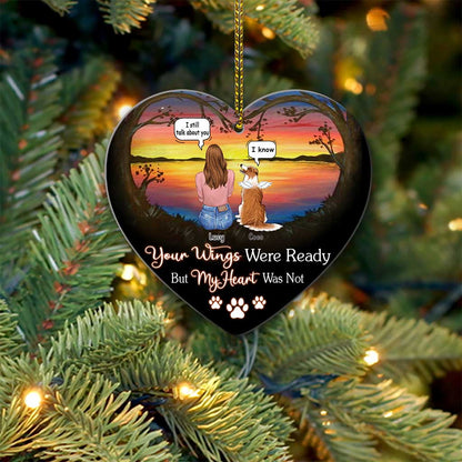 Your Wings Were Ready But My Heart Was Not I Miss You - Personalized Dog Heart Aluminium Ornament (Printed On Both Sides)