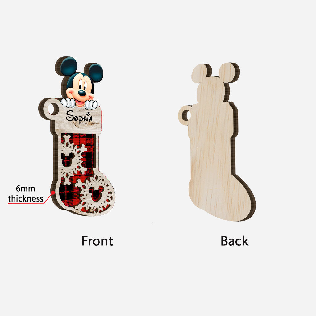 Magical Mouse Ears Sock - Personalized Christmas Mouse Layered Wood Ornament