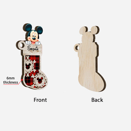 Magical Mouse Ears Sock - Personalized Christmas Mouse Layered Wood Ornament
