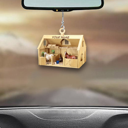 Horse Barn - Personalized Christmas Car Ornament With 3D Pattern Print (Printed On Both Sides)