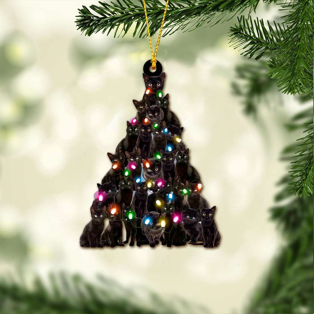 Black Cat Christmas Tree - Cat Ornament (Printed On Both Sides) 1022