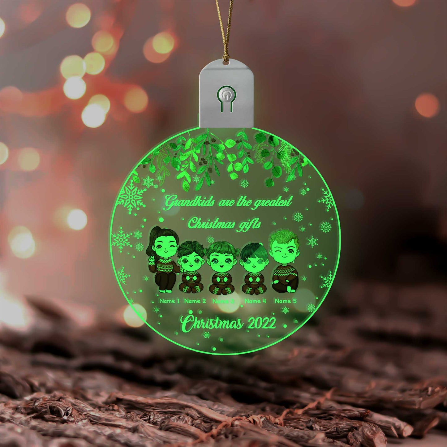 Grandkids Are The Greatest Christmas Gift - Personalized Grandma Round Led Acrylic Ornament