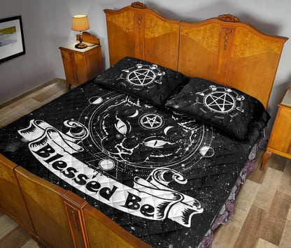 Wicca Cat Blessed Be - Witch Quilt Set 0822