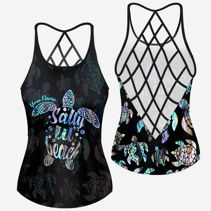Salty Lil' Beach - Personalized Turtle Cross Tank Top and Women Shorts
