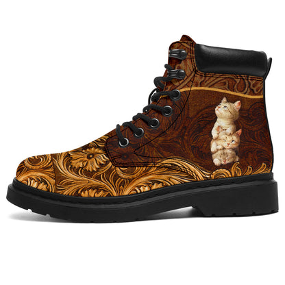Cat Leather Pattern Print Cat All Season Boots 0622