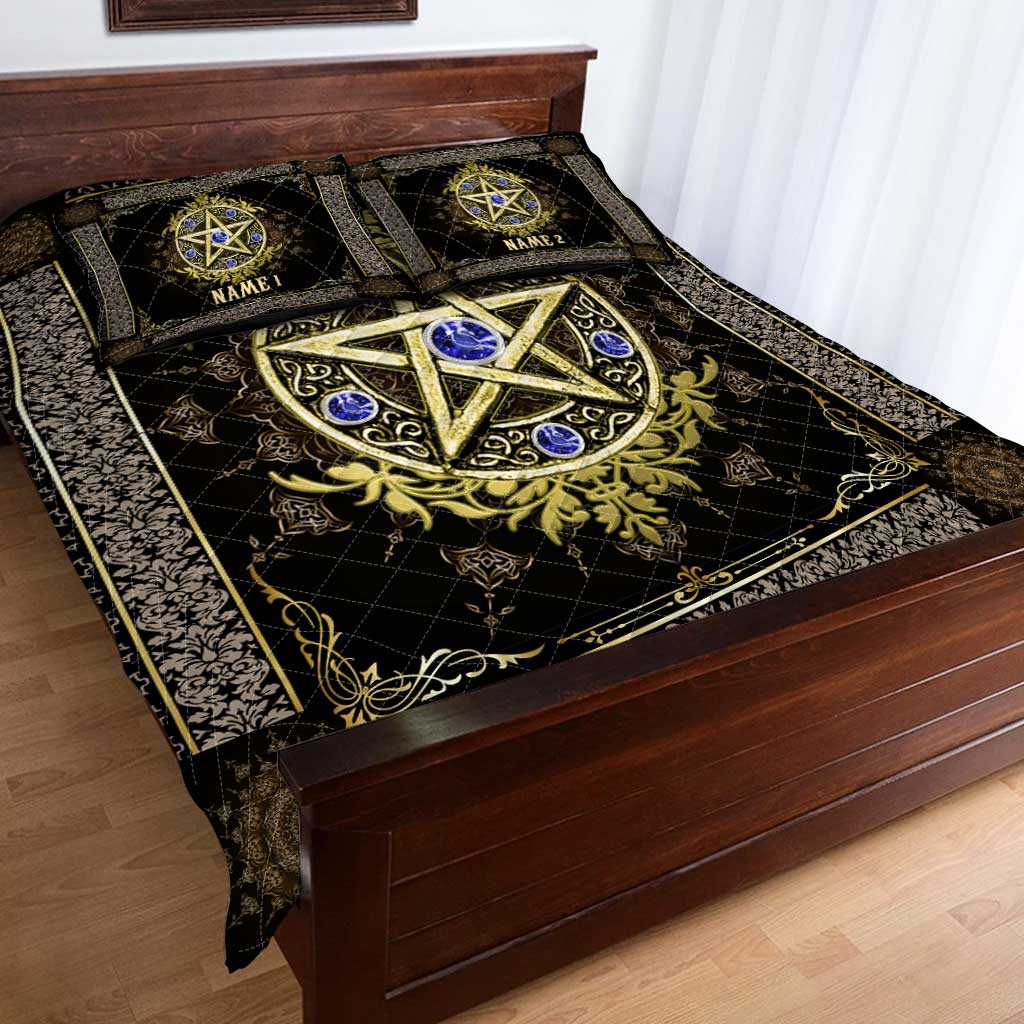 Golden Pentagram - Personalized Witch Quilt Set