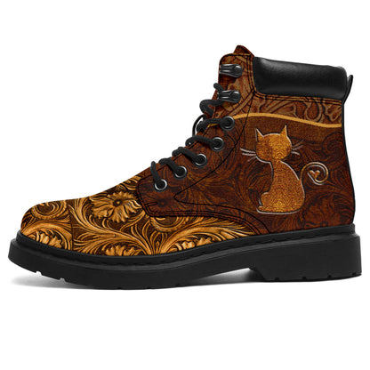 Cat Leather Pattern Print Cat All Season Boots 0622