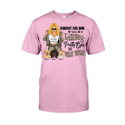 Dog Mom With Tattoos Pretty Eyes And Thick Thighs - Personalized Mother's Day Dog T-shirt and Hoodie