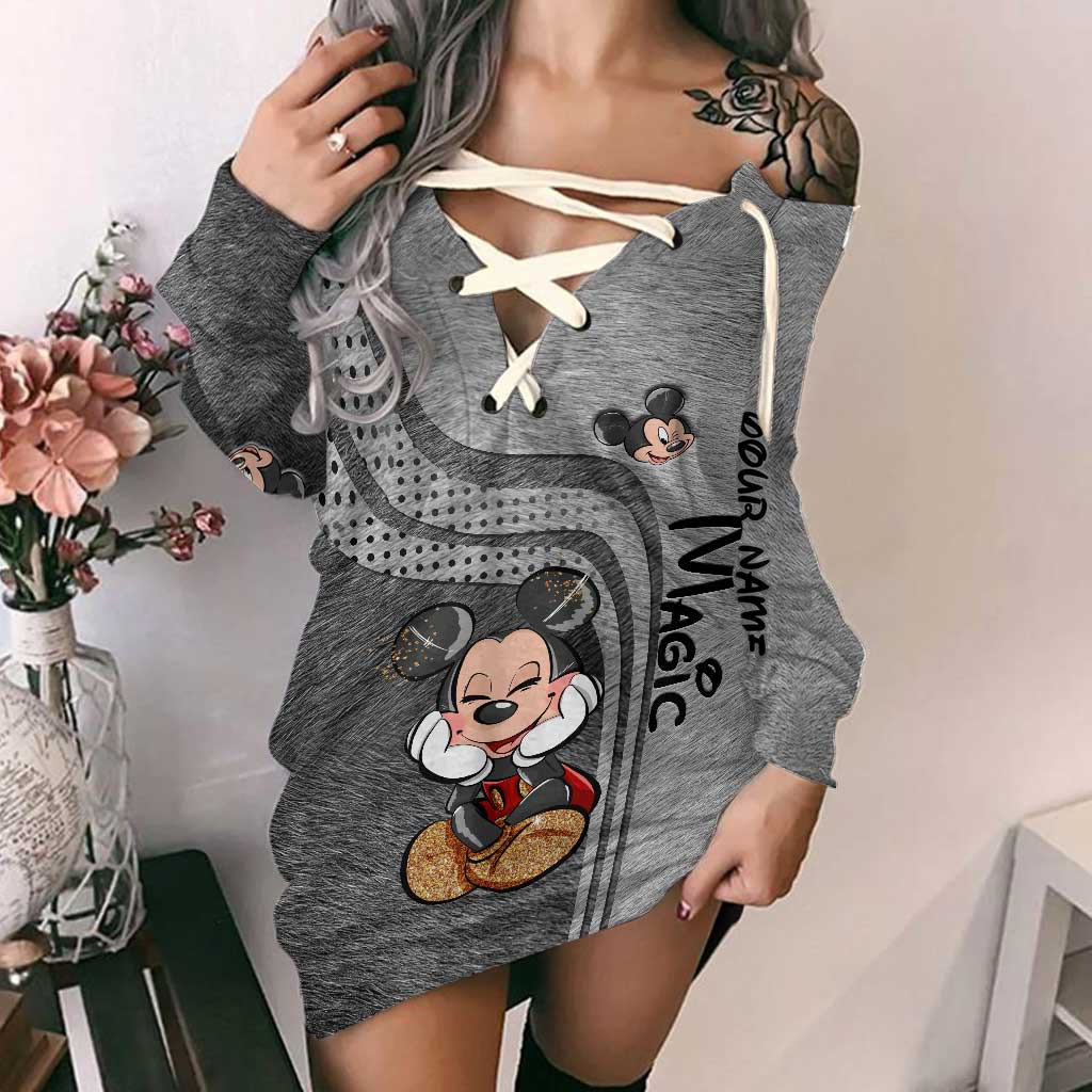Magic Mouse Ears - Personalized Mouse Off Shoulder Long Sleeve Dress