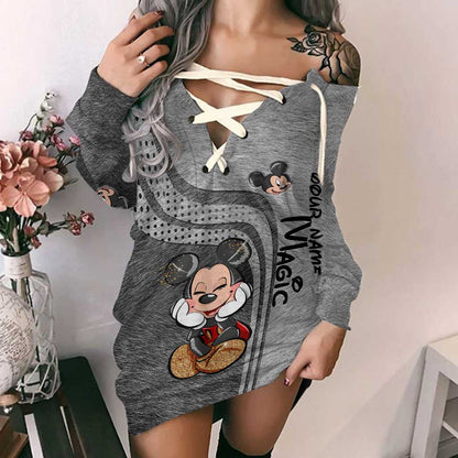 Magic Mouse Ears - Personalized Mouse Off Shoulder Long Sleeve Dress