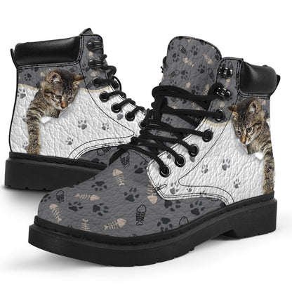 Kitten Leather Pattern Print Cat All Season Boots 0622