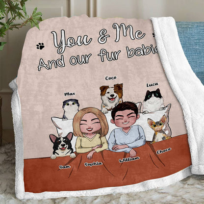 You & Me And Our Fur Babies - Personalized Couple Blanket