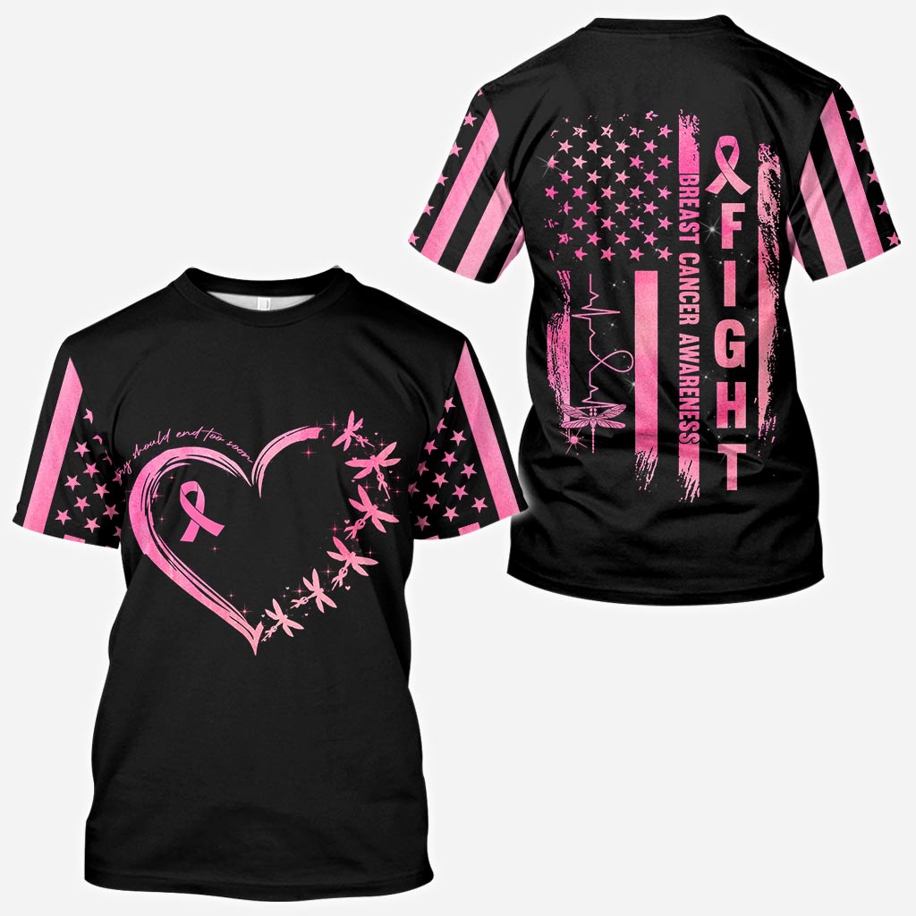 Dragonflies Heart No Story Should End Too Soon - Breast Cancer Awareness All Over T-shirt and Hoodie 0822