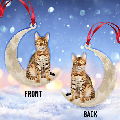 Bengal Cat Sits On The Moons - Cat Ornament (Printed On Both Sides) 1022