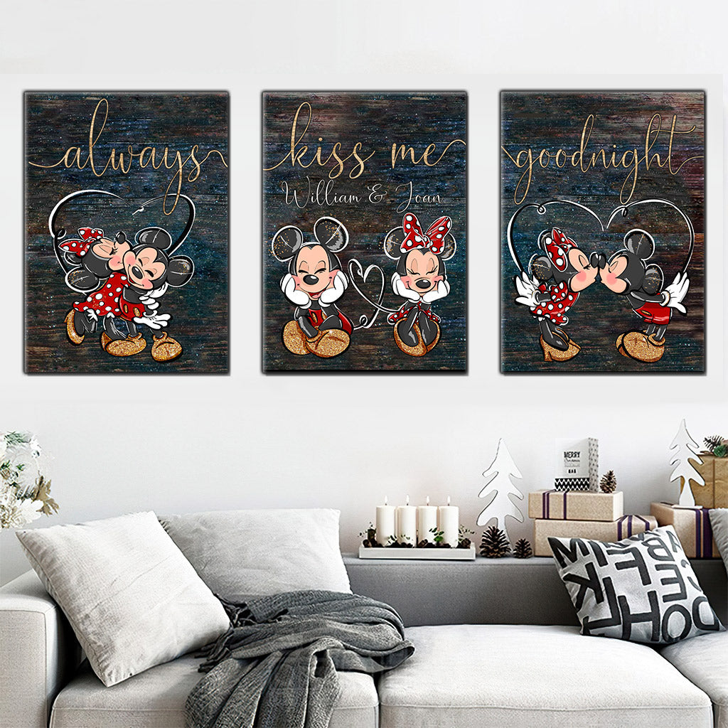 Always Kiss Me Goodnight - Personalized Couple Mouse Poster & Canvas Set