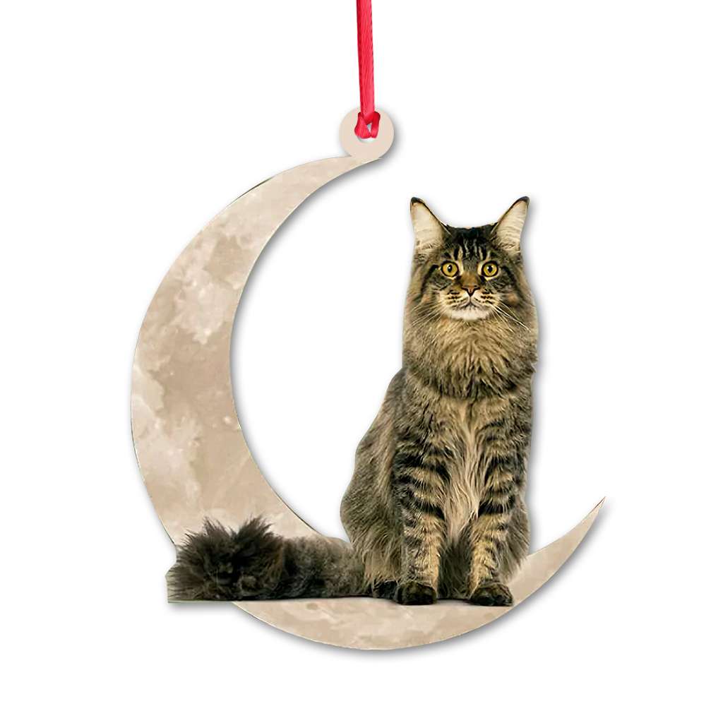 Maine Coon Cat Sits On The Moon - Cat Ornament (Printed On Both Sides) 1022