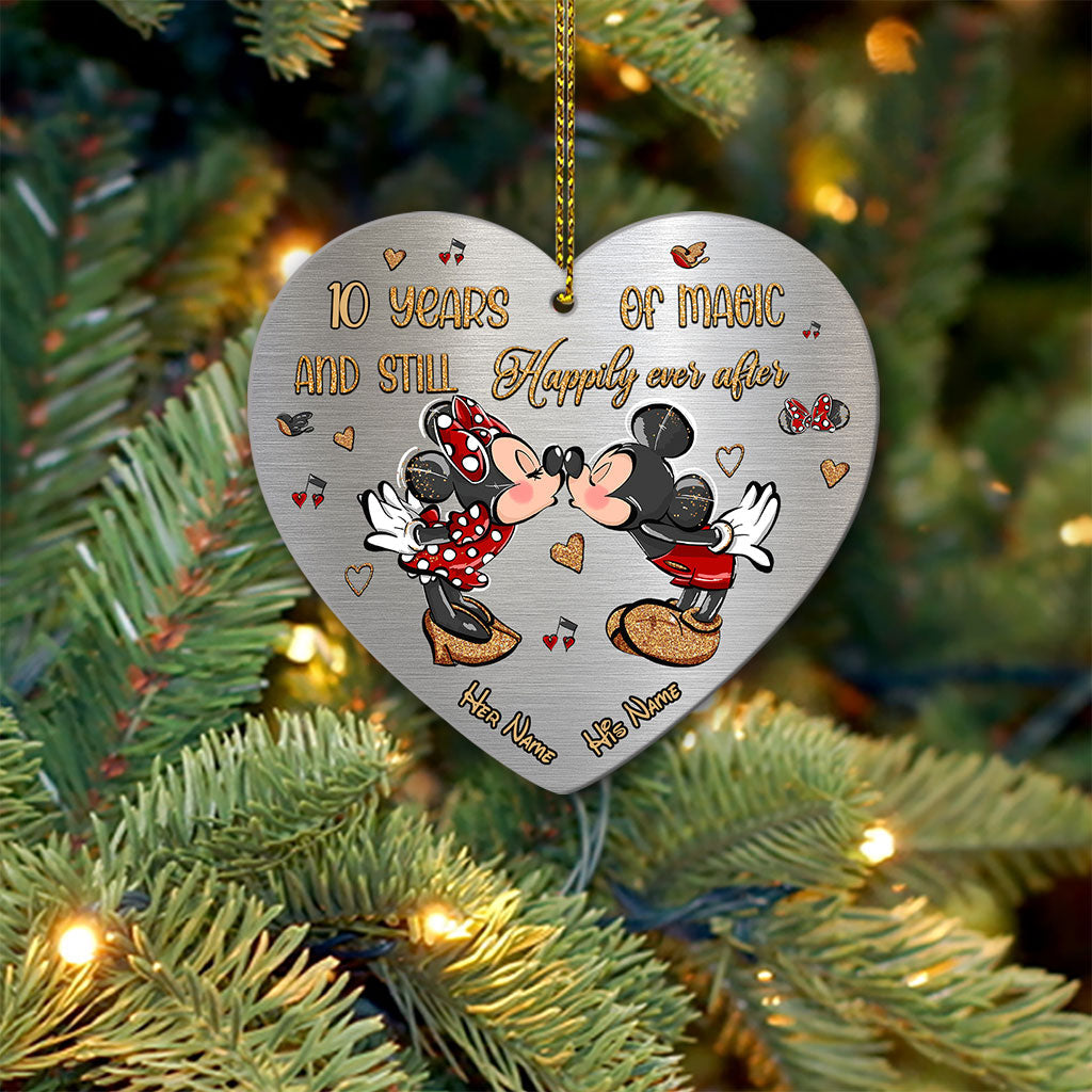 Still Happily Ever After - Personalized Christmas Mouse Heart Aluminium Ornament (Printed On Both Sides)