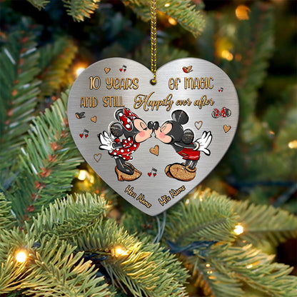 Still Happily Ever After - Personalized Christmas Mouse Heart Aluminium Ornament (Printed On Both Sides)