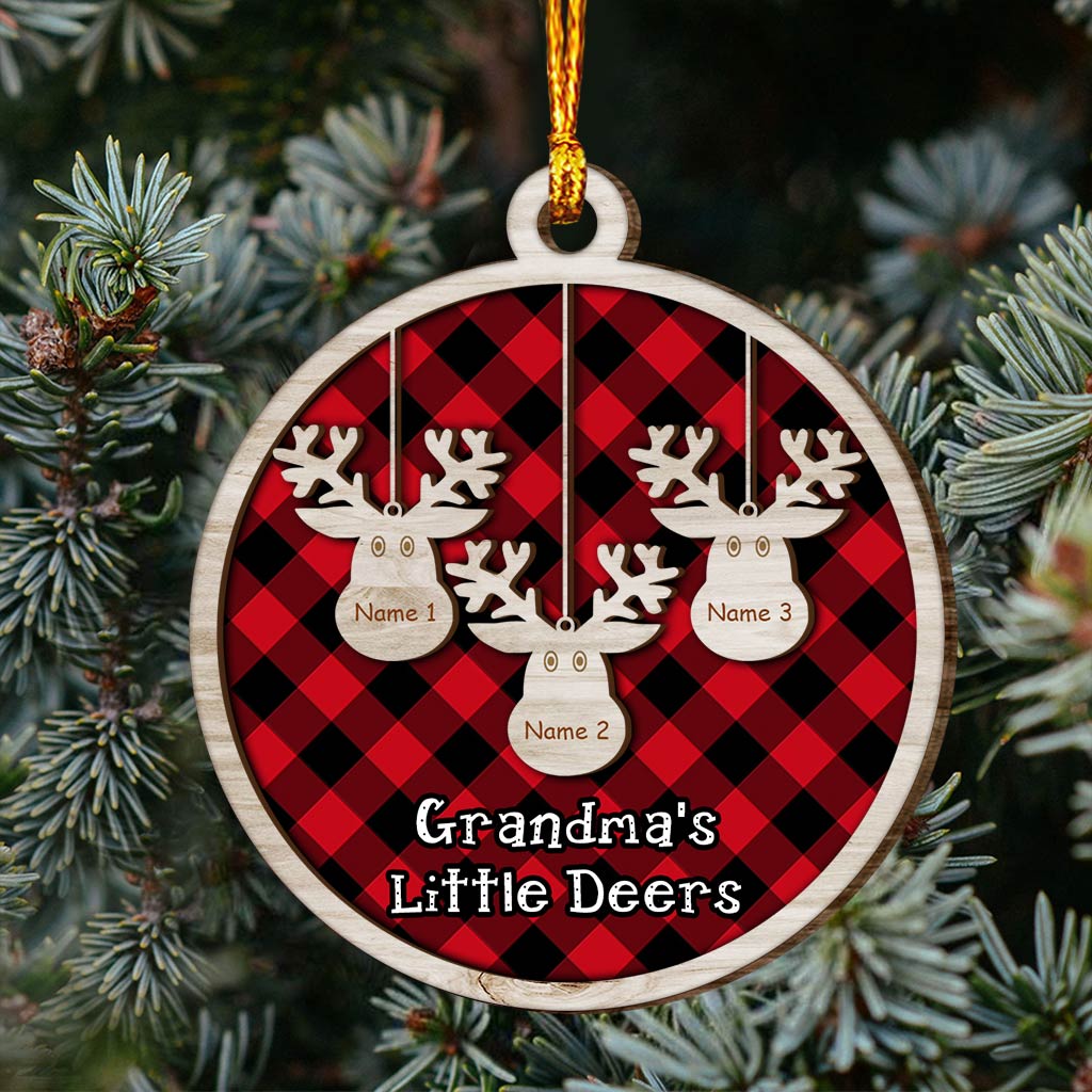 Nana Little Deers - Personalized Christmas Grandma Layered Wood Ornament