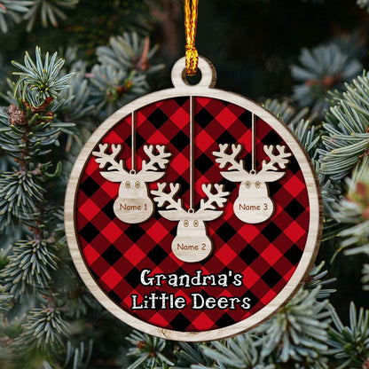 Nana Little Deers - Personalized Christmas Grandma Layered Wood Ornament