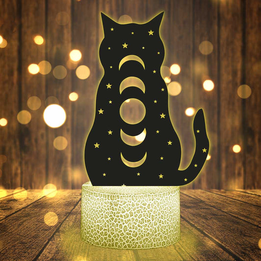 Moon Phase Cat - Witch Shaped Plaque Light Base