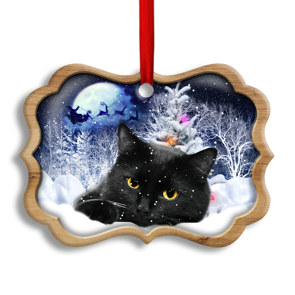 Christmas Night Black Cat - Cat Ornament (Printed On Both Sides) 1022