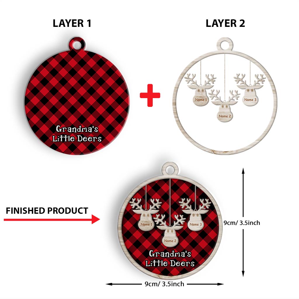 Nana Little Deers - Personalized Christmas Grandma Layered Wood Ornament