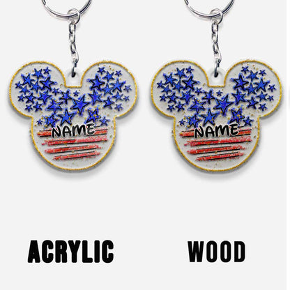 Stars And Stripes Mouse Ears - Personalized Independence Day Transparent Keychain (Printed On Both Sides)