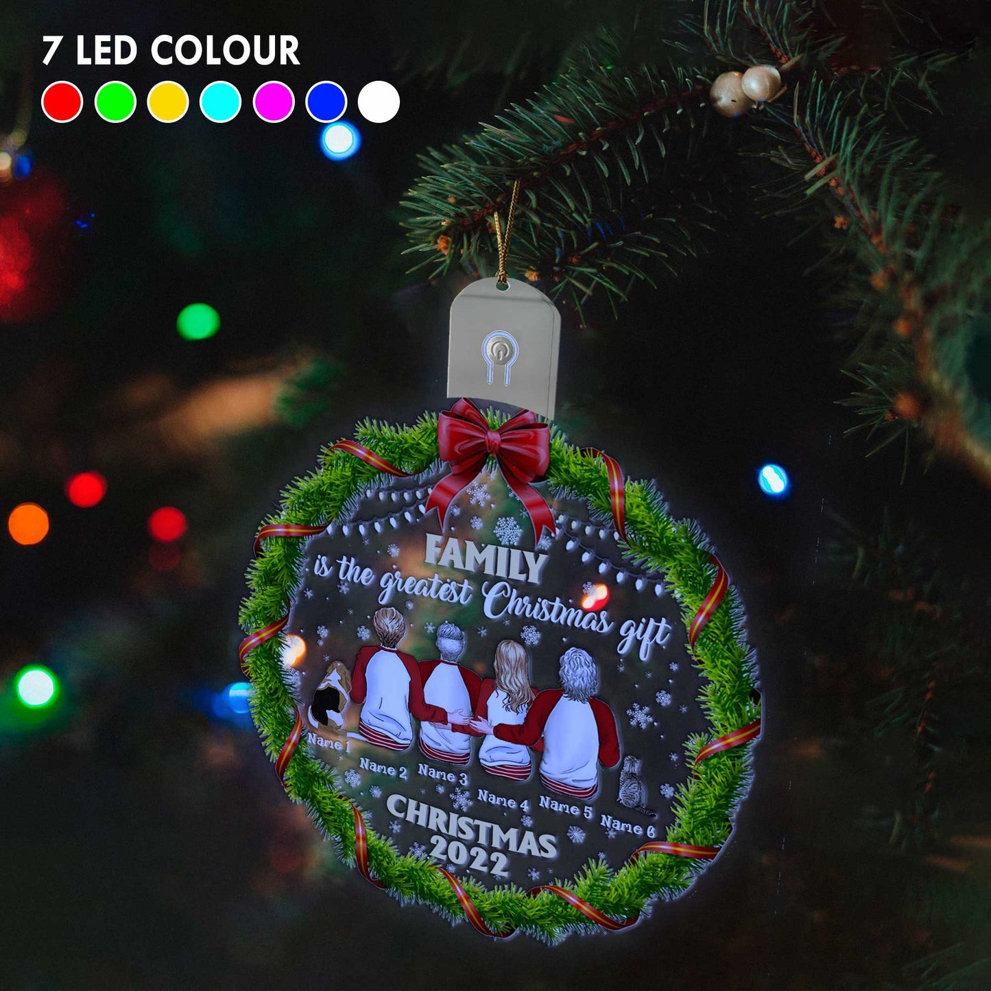 Family Is The Greatest Christmas Gift - Personalized Christmas Family Round Led Acrylic Ornament