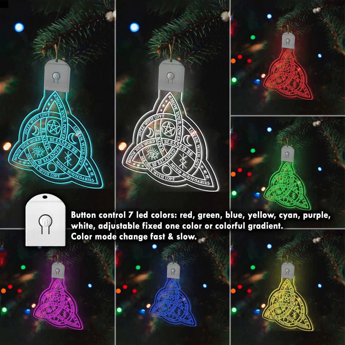 Wicca Triquetra - Christmas Witch Shaped Led Acrylic Ornament