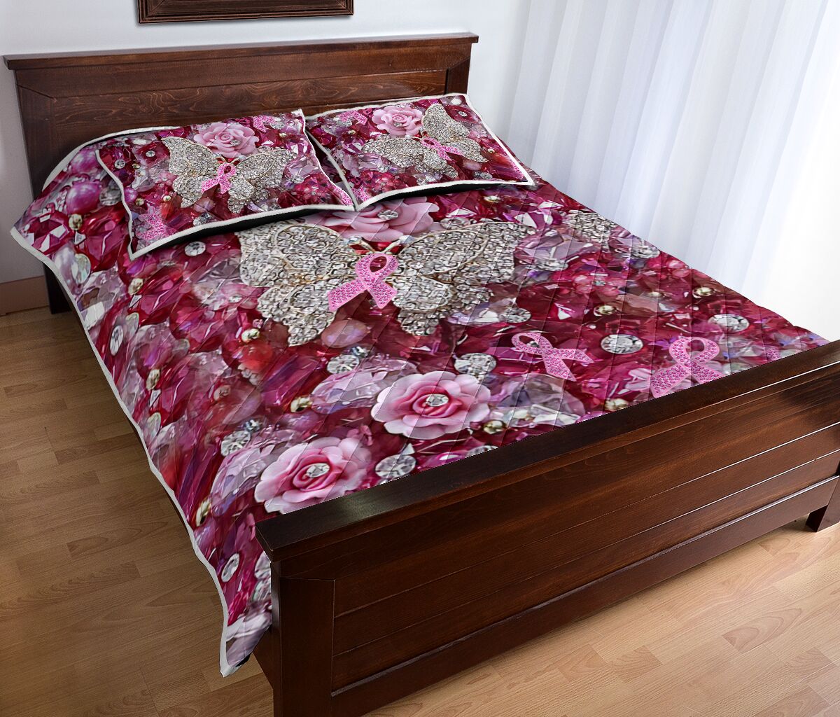 Pink Warrior Pattern Print Breast Cancer Awareness  Quilt Set 0622