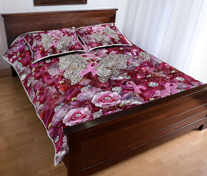 Pink Warrior Pattern Print Breast Cancer Awareness  Quilt Set 0622