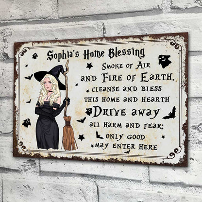 Home Blessing - Personalized Witch Rectangle Metal Sign