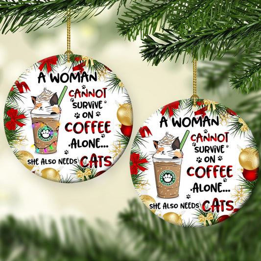Cat And Coffee - Cat Ornament (Printed On Both Sides) 1022
