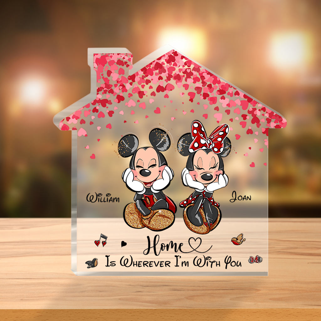 Home Is Wherever I'm With You - Personalized Couple Mouse Custom Shaped Acrylic Plaque