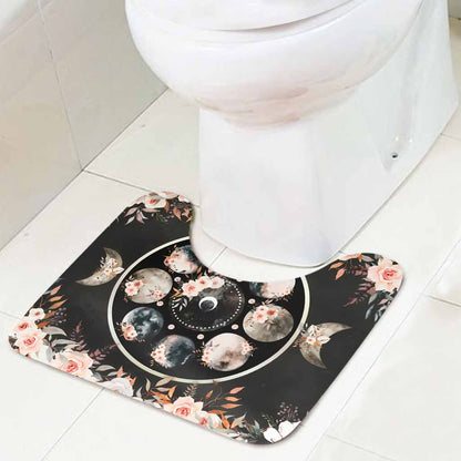 Floral Moon Triple Moon Goddess - Witch Bathroom Curtain & Mats Set