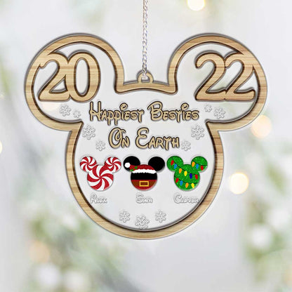 Happiest Besties On Earth - Personalized Christmas Mouse Layers Mix Ornament