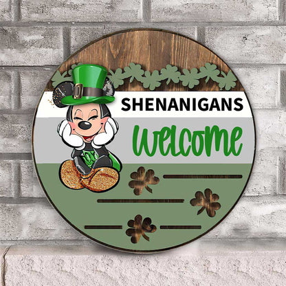 Shenanigans - St. Patrick‘s Day Mouse Round Wood Sign