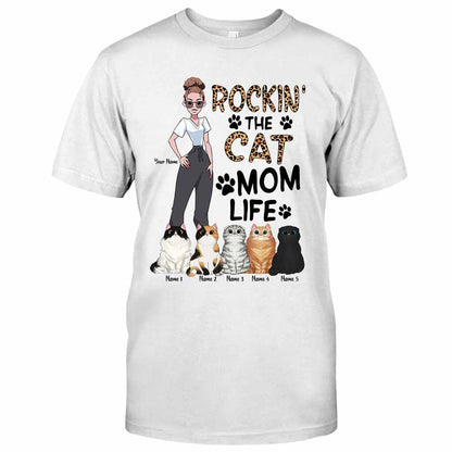 Rockin The Cat Mom Life - Personalized Cat T-shirt and Hoodie