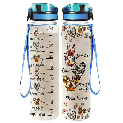 Peace Love Mouse Ears - Personalized Mouse Water Tracker Bottle