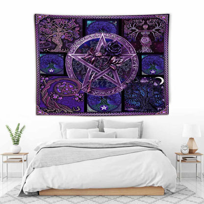 Magical Witch Pentagram Roses - Witch Wall Tapestry